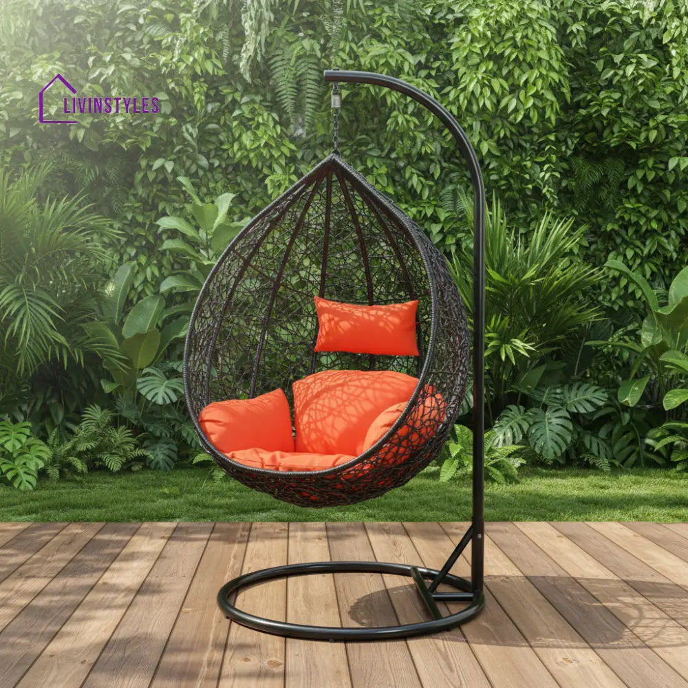 Santa Single Seater Hanging Swing With Stand For Balcony Garden Swing (Dark Brown) - Swings