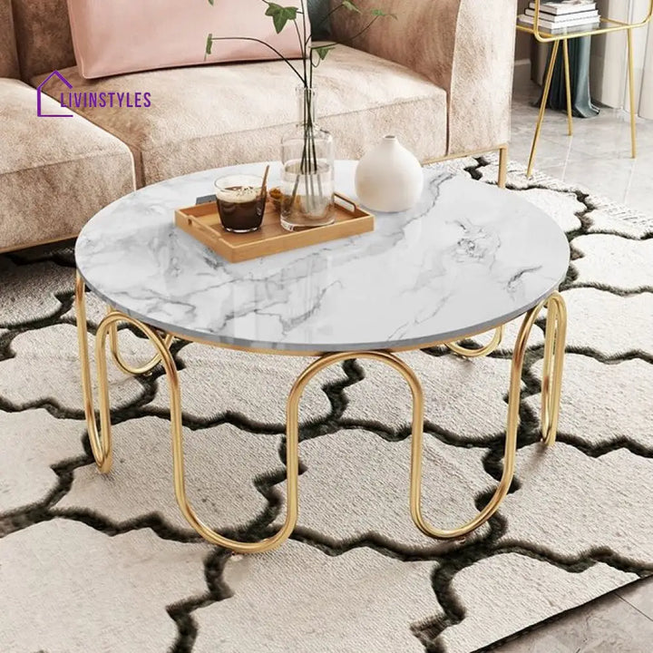 Sanvika Stainless Steel Frame and Marble Top Coffee Table for Living Room