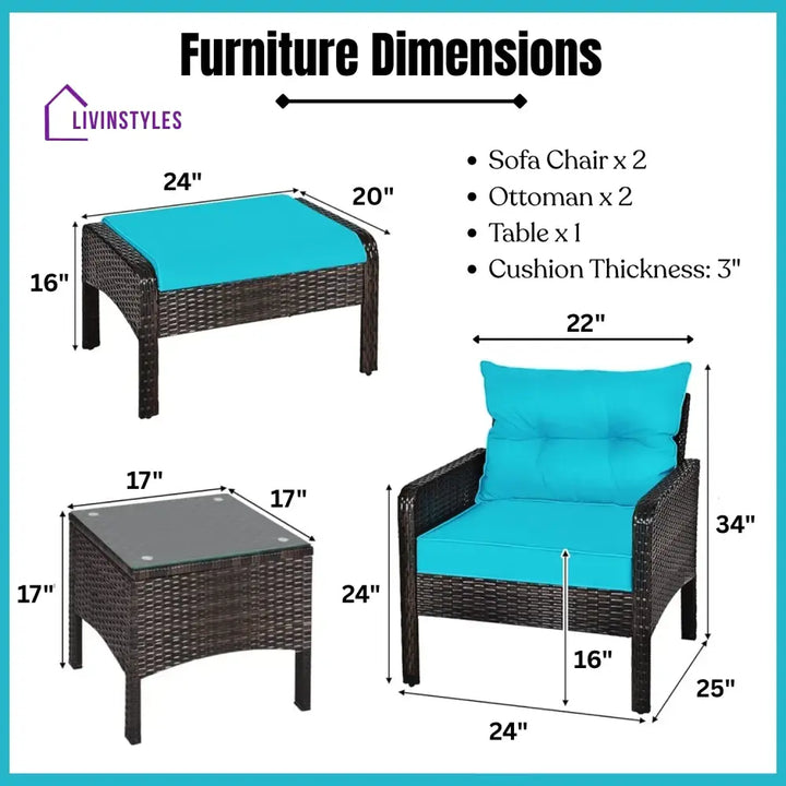 Saphira Outdoor Wicker 5-Piece Patio Sofa Set - Patio Sofa Set