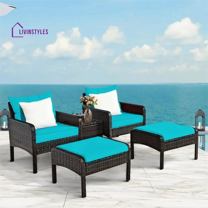 Saphira Outdoor Wicker 5-Piece Patio Sofa Set - Patio Sofa Set