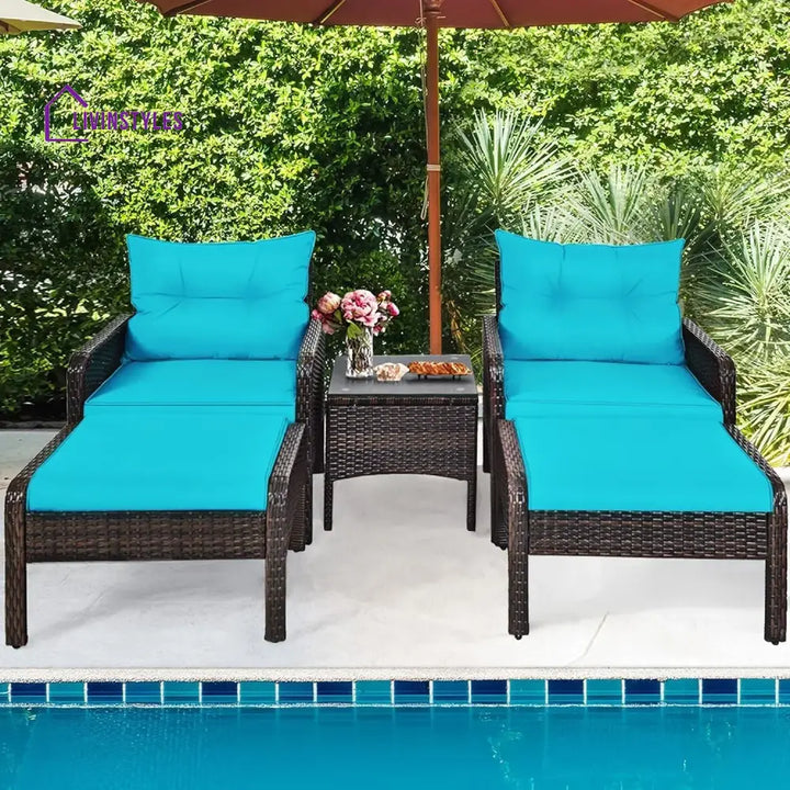 Saphira Outdoor Wicker 5-Piece Patio Sofa Set - Patio Sofa Set