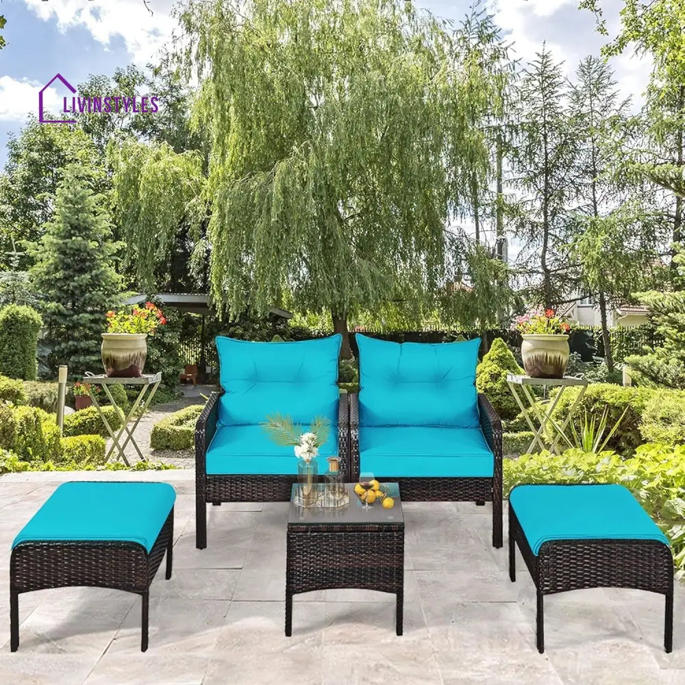 Saphira Outdoor Wicker 5-Piece Patio Sofa Set - Patio Sofa Set