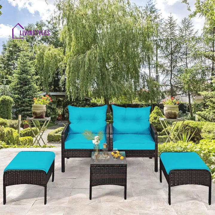 Saphira Outdoor Wicker 5-Piece Patio Sofa Set - Patio Sofa Set