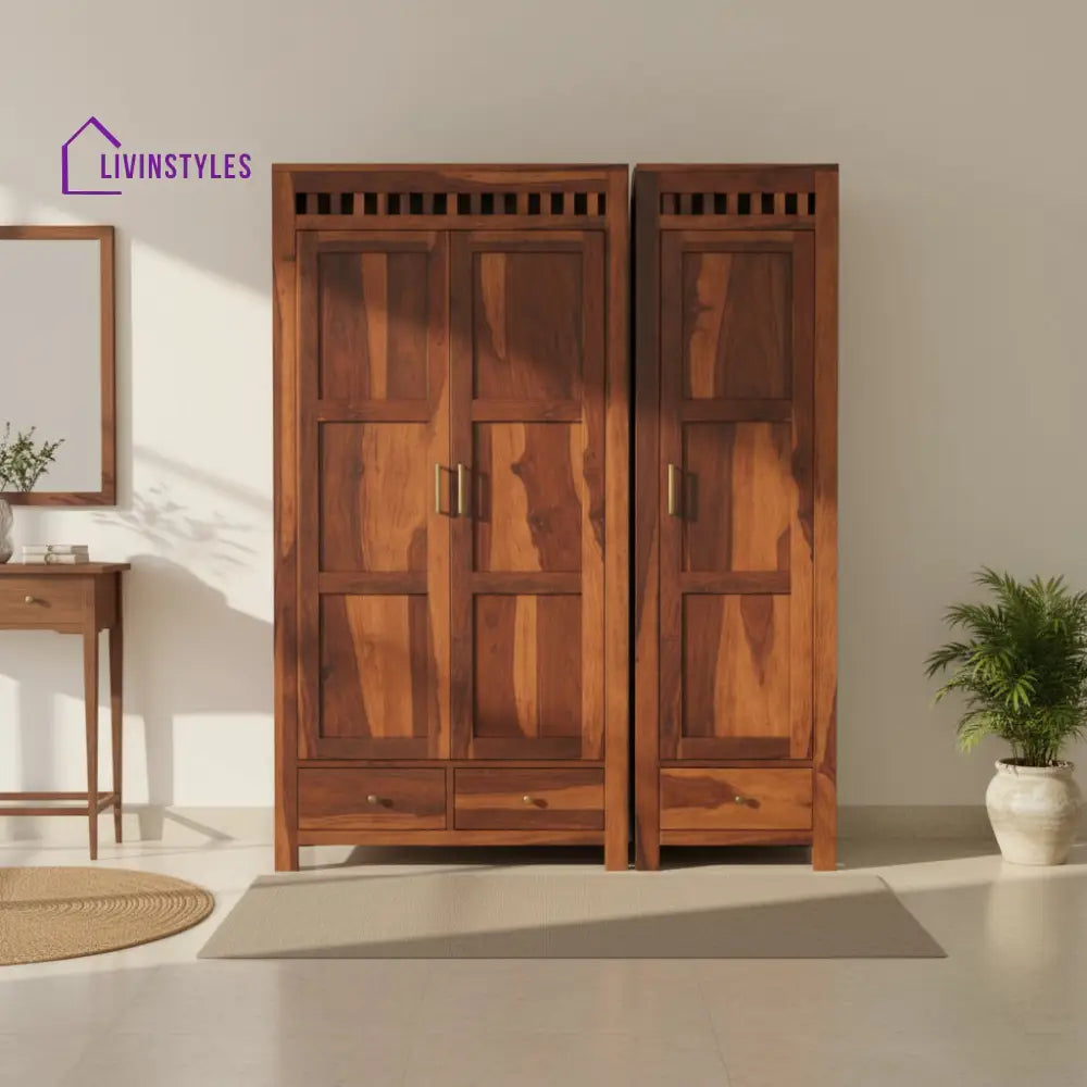Sara sheesham wood 3 door wardrobe Honey