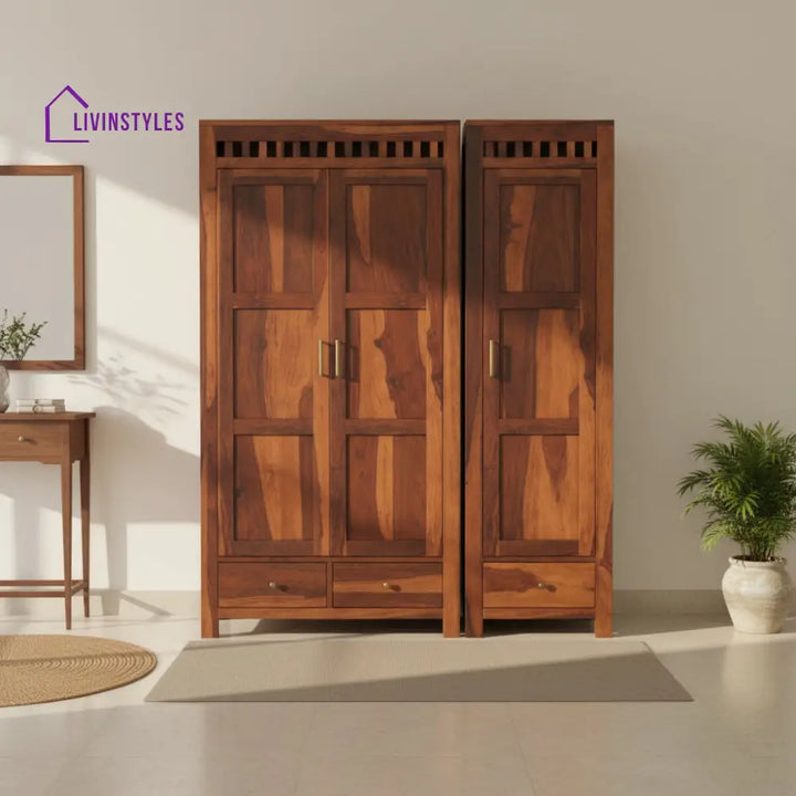 Sara sheesham wood 3 door wardrobe Honey