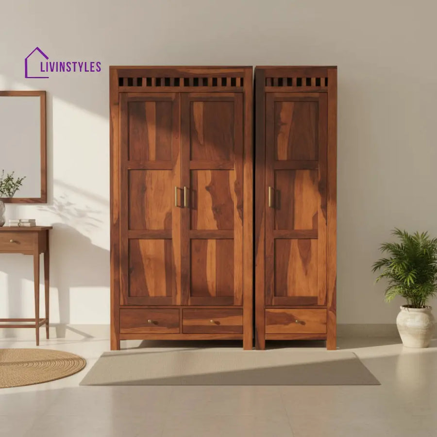 Sara sheesham wood 3 door wardrobe Honey