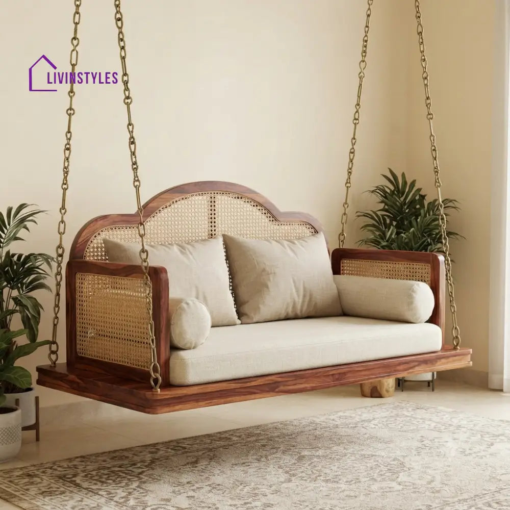 Sarah 2 Seater Wooden Swing for Home | Wooden Jhula for home