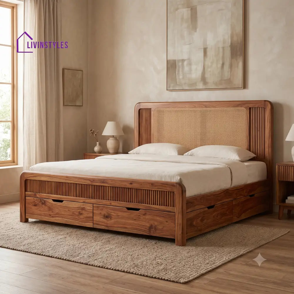Sarah Premium Wooden Bed with Drawer Storage | King Size Bed & Queen Size Bed Online
