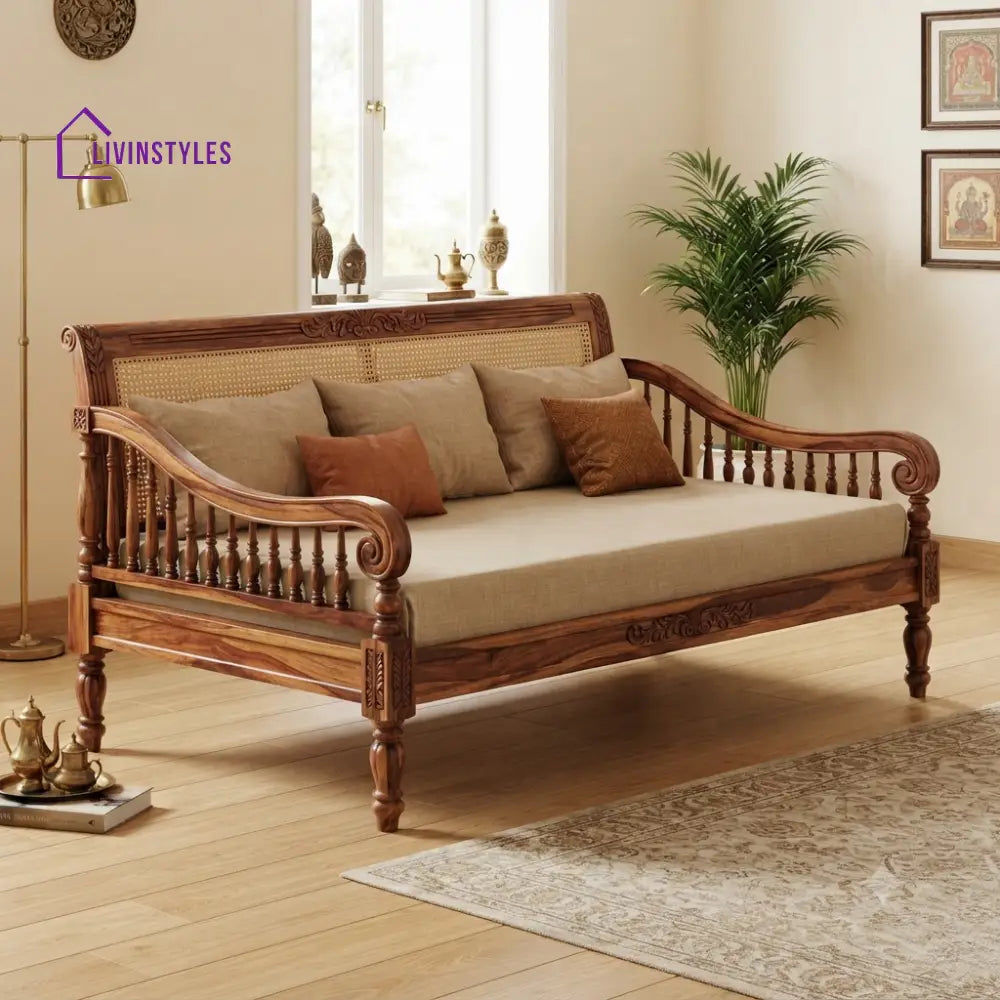 Sarah Wooden Divan Bed for Living Room | Solid Sheesham Wood