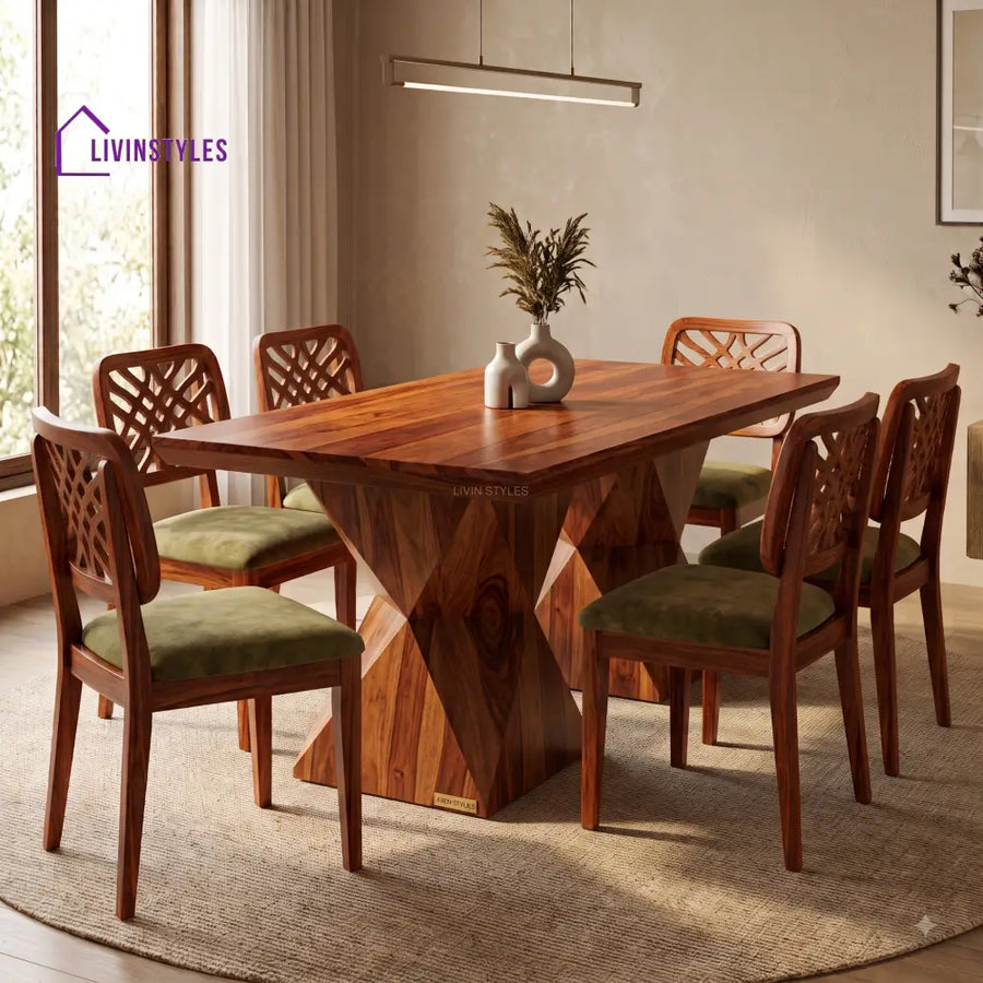 Saranya Premium Wooden 6 Seater Dining Table Set