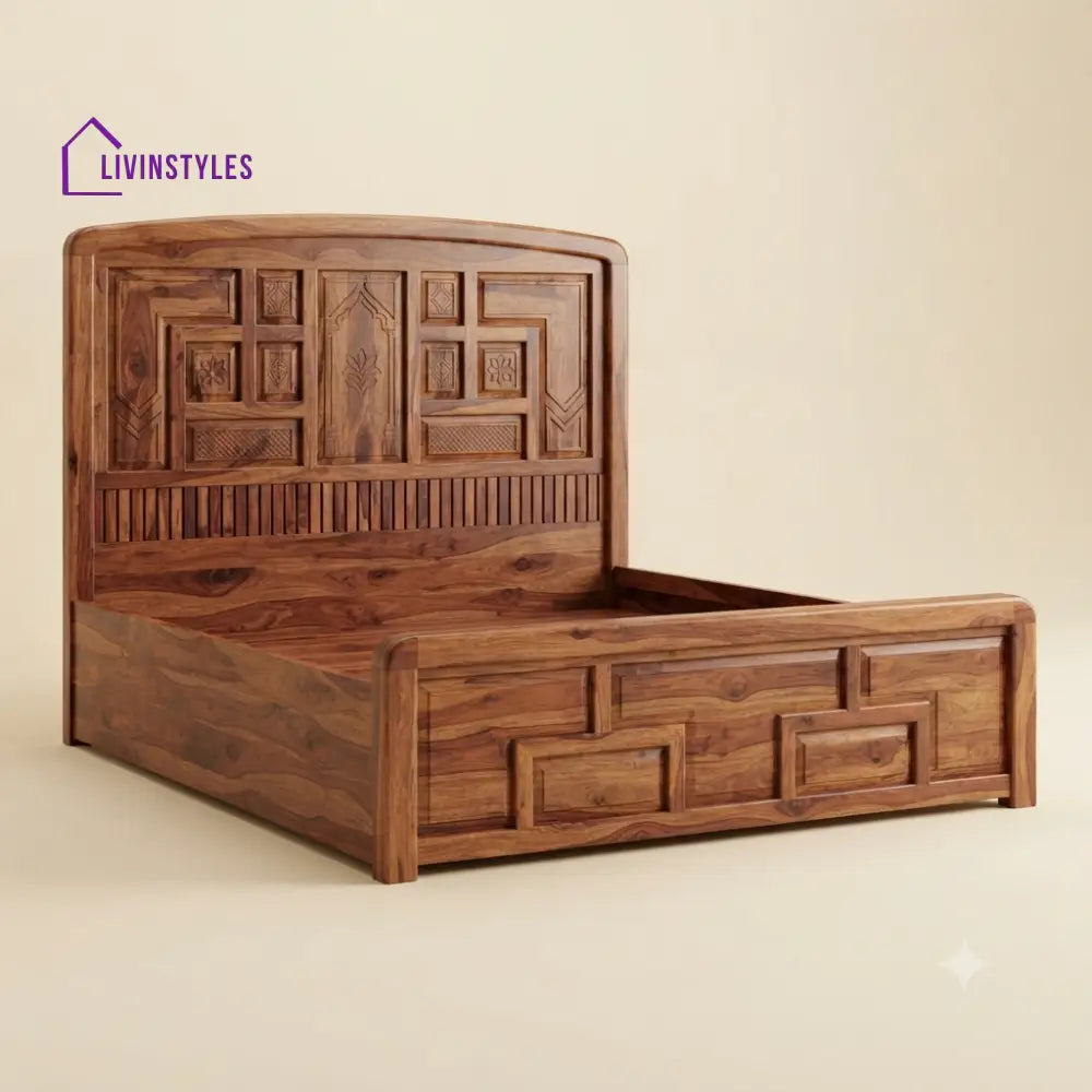 Saranya Sheesham Wood Bed With Box Storage | Wooden Bed