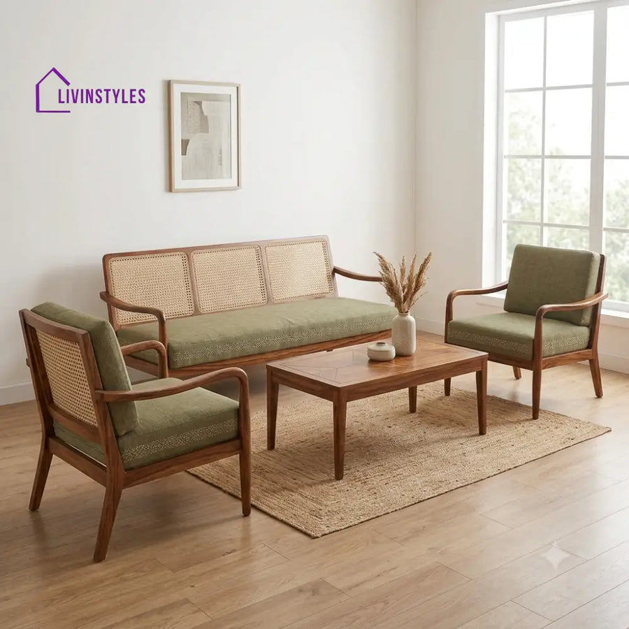 Saranya Wooden Sofa Set | 3 + 1 + 1 Sheesham Wood Sofa Set for Living Room