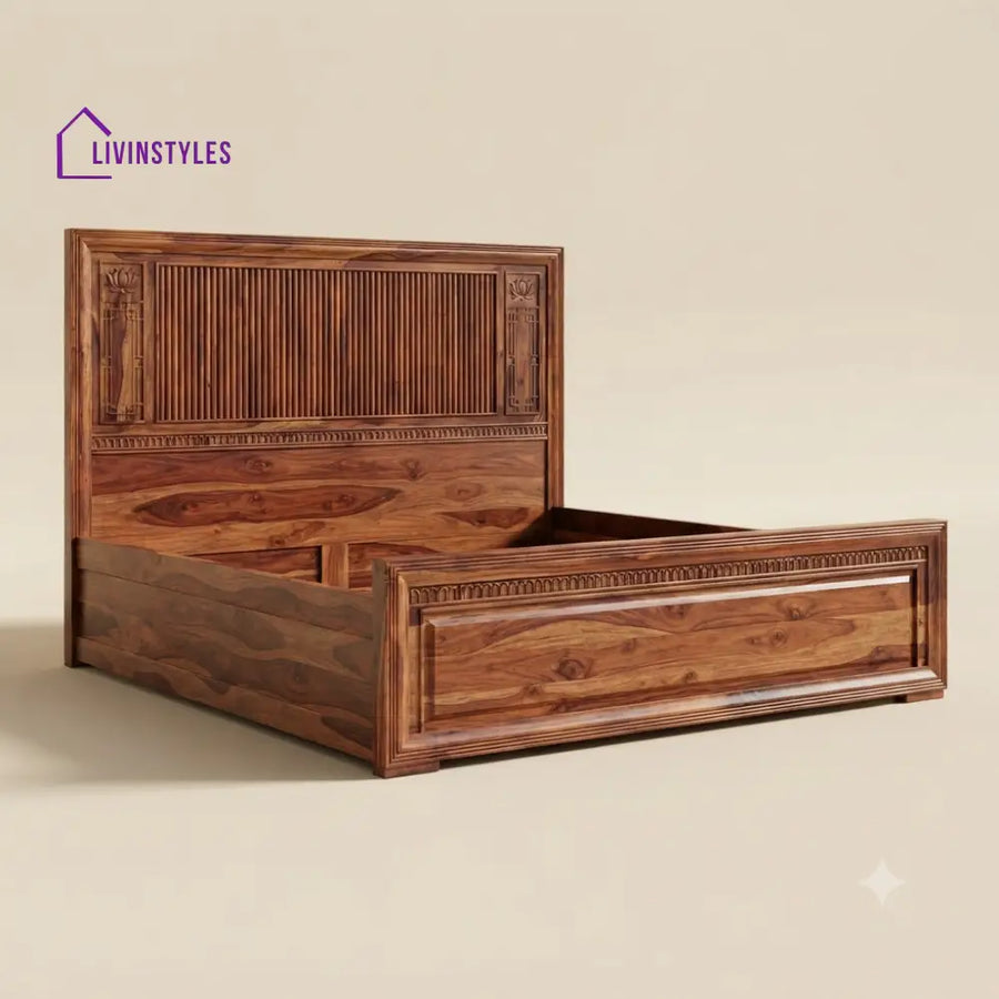 Saraswathi Sheesham Wood Bed With Box Storage | Wooden Bed