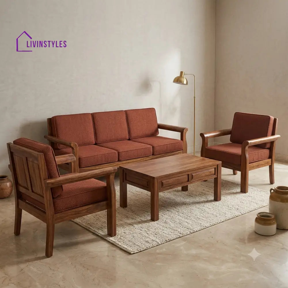 Saraswathi Wooden Sofa Set | 3 + 1 + 1 Sheesham Wood Sofa Set for Living Room