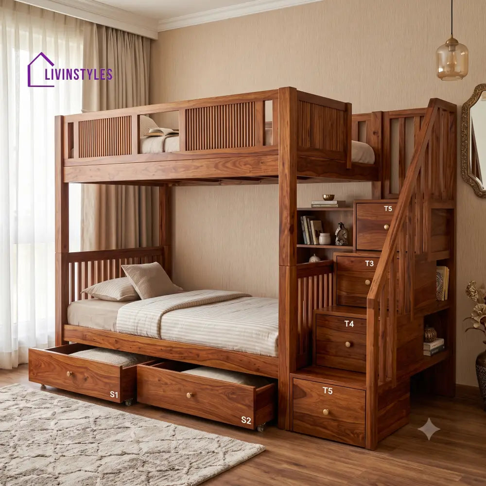 Saravanan Sheesham Wood Bunk Bed With Storage | Kids Bed