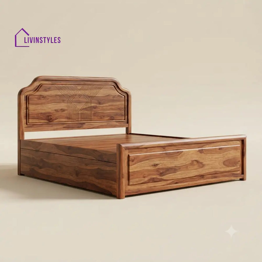 Saritha Sheesham Wood Bed With Box Storage | Wooden Bed