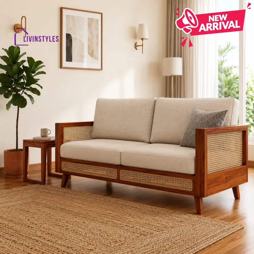 Sarthak Sheesham Wood and Cane Sofa for Living Room