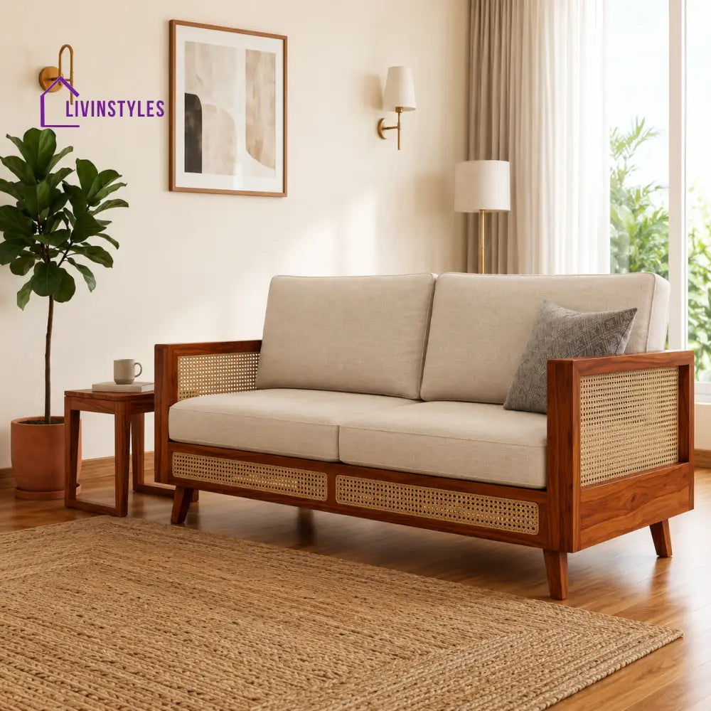 Sarthak Sheesham Wood and Cane Sofa for Living Room
