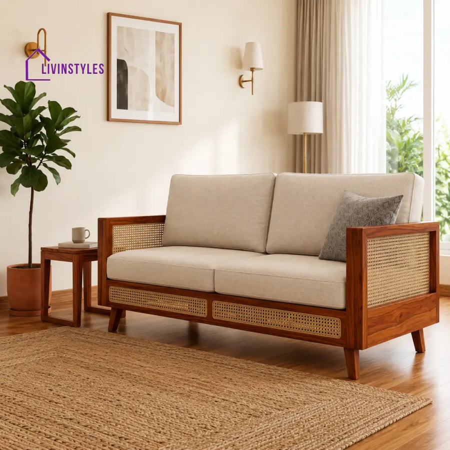 Sarthak Sheesham Wood and Cane Sofa for Living Room