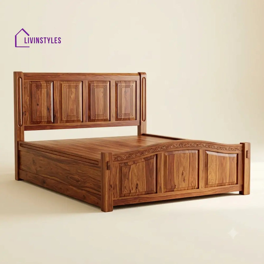 Sarvani Sheesham Wood Bed With Box Storage | Wooden Bed
