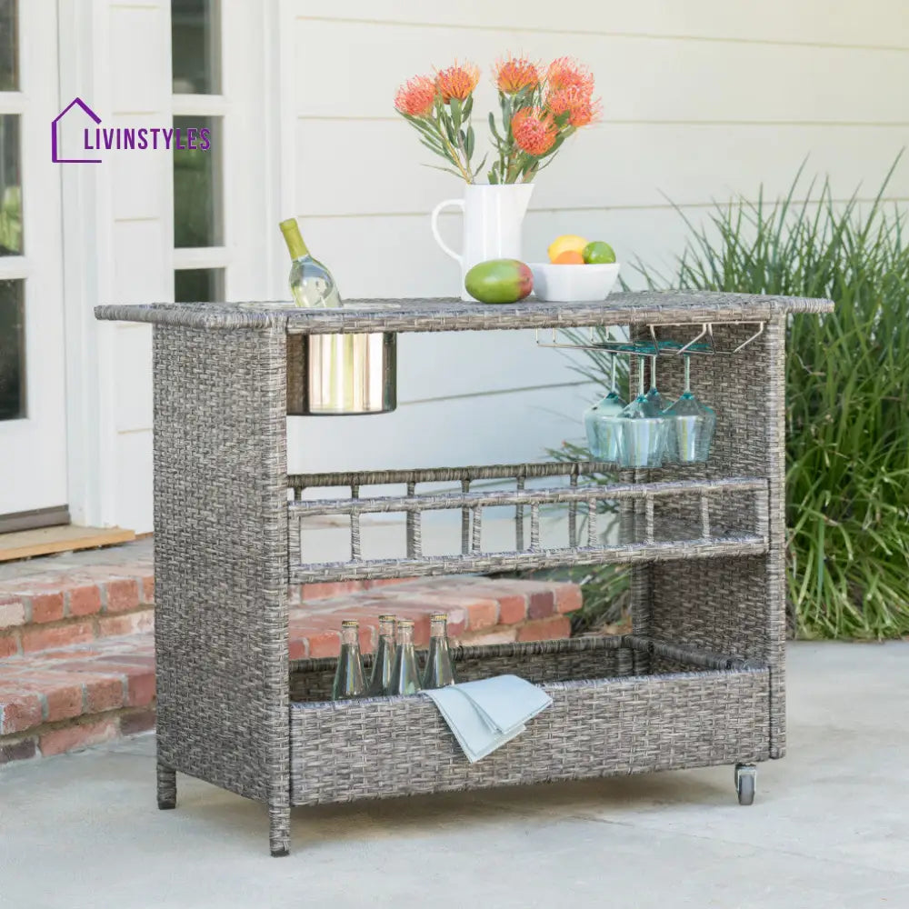 Sasc Outdoor Patio Bar Serving Cart (Grey) - Wicker