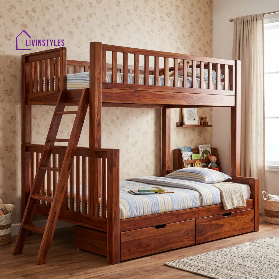 Sathish Sheesham Wood Bunk Bed With Storage | Kids Bed