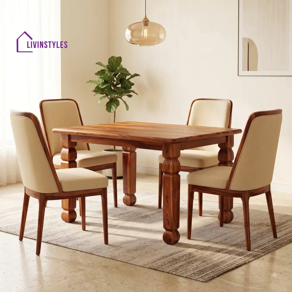 Saul Premium Solid Wood 4 Seater Dining Table Set