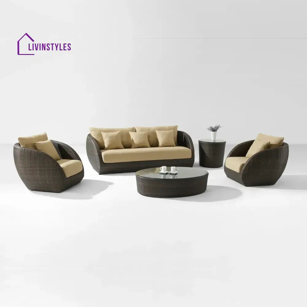 Savannah 5-Piece Outdoor Wicker Sofa Set With Glass Top Tables - Sofa Set