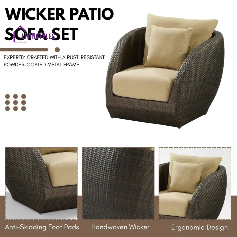 Savannah 5-Piece Outdoor Wicker Sofa Set With Glass Top Tables - Sofa Set