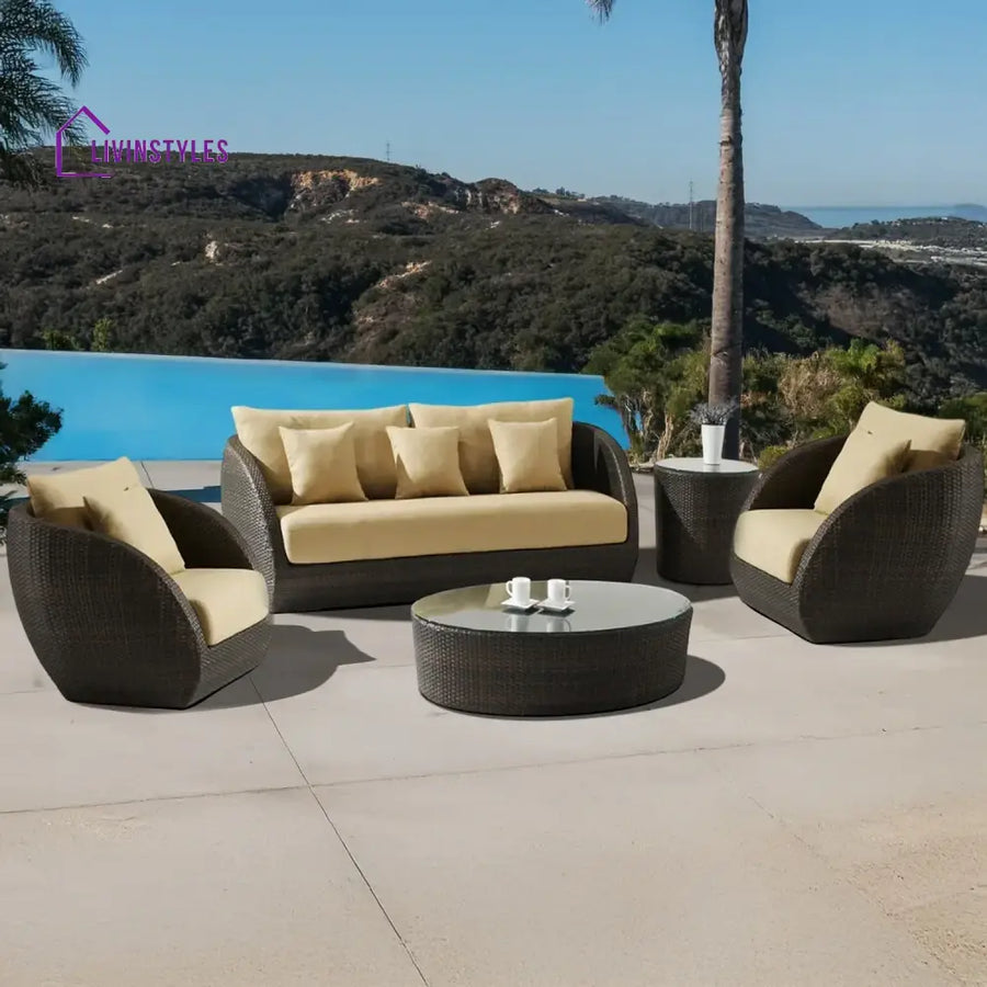 Savannah 5-Piece Outdoor Wicker Sofa Set With Glass Top Tables - Sofa Set