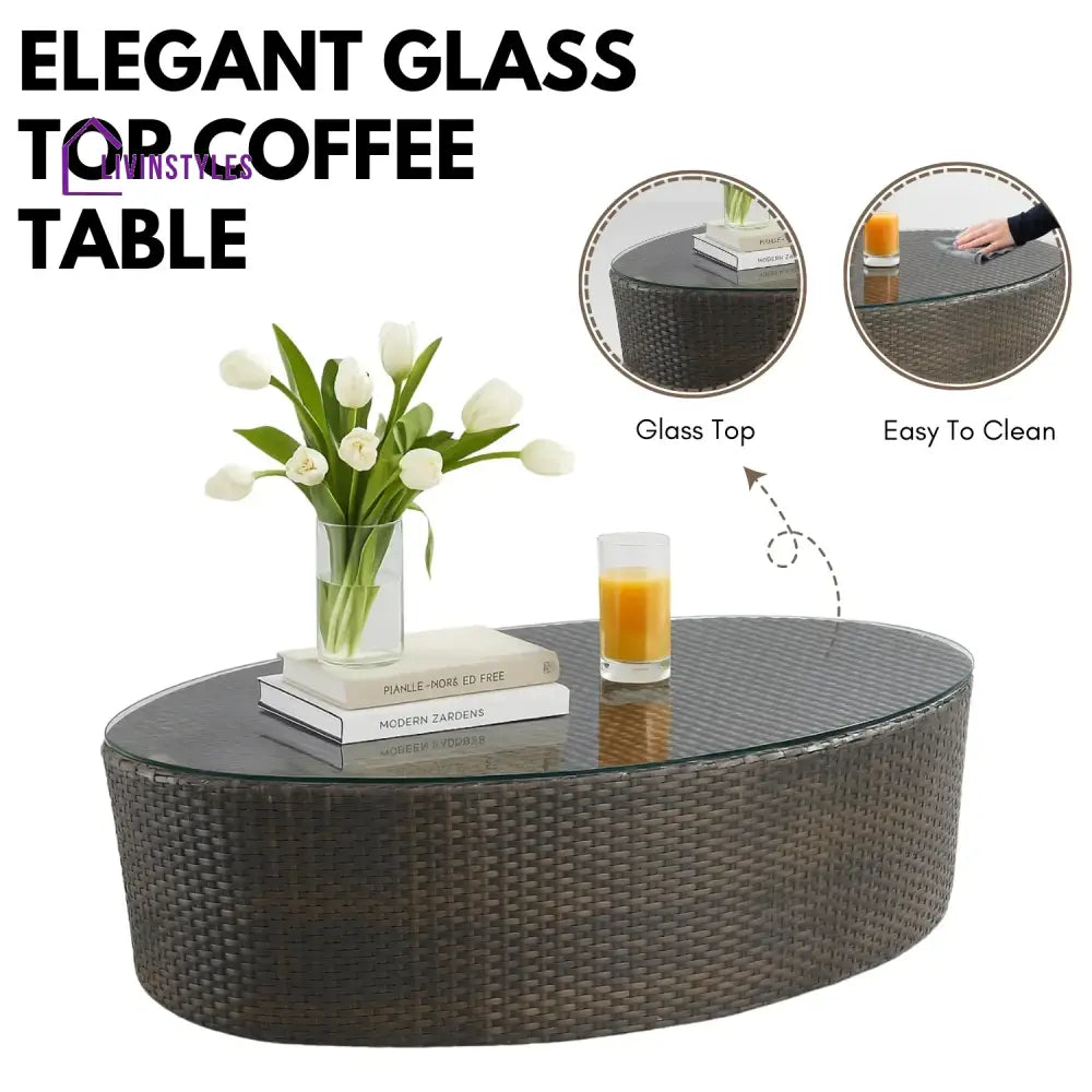Savannah 5-Piece Outdoor Wicker Sofa Set With Glass Top Tables - Sofa Set