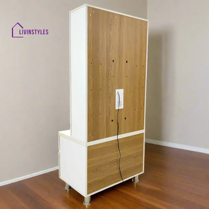 Savannah Designer Wooden Mandir for Home with Doors 67In Height 30In Width 18In Depth with Strip Lighting Extra Storage