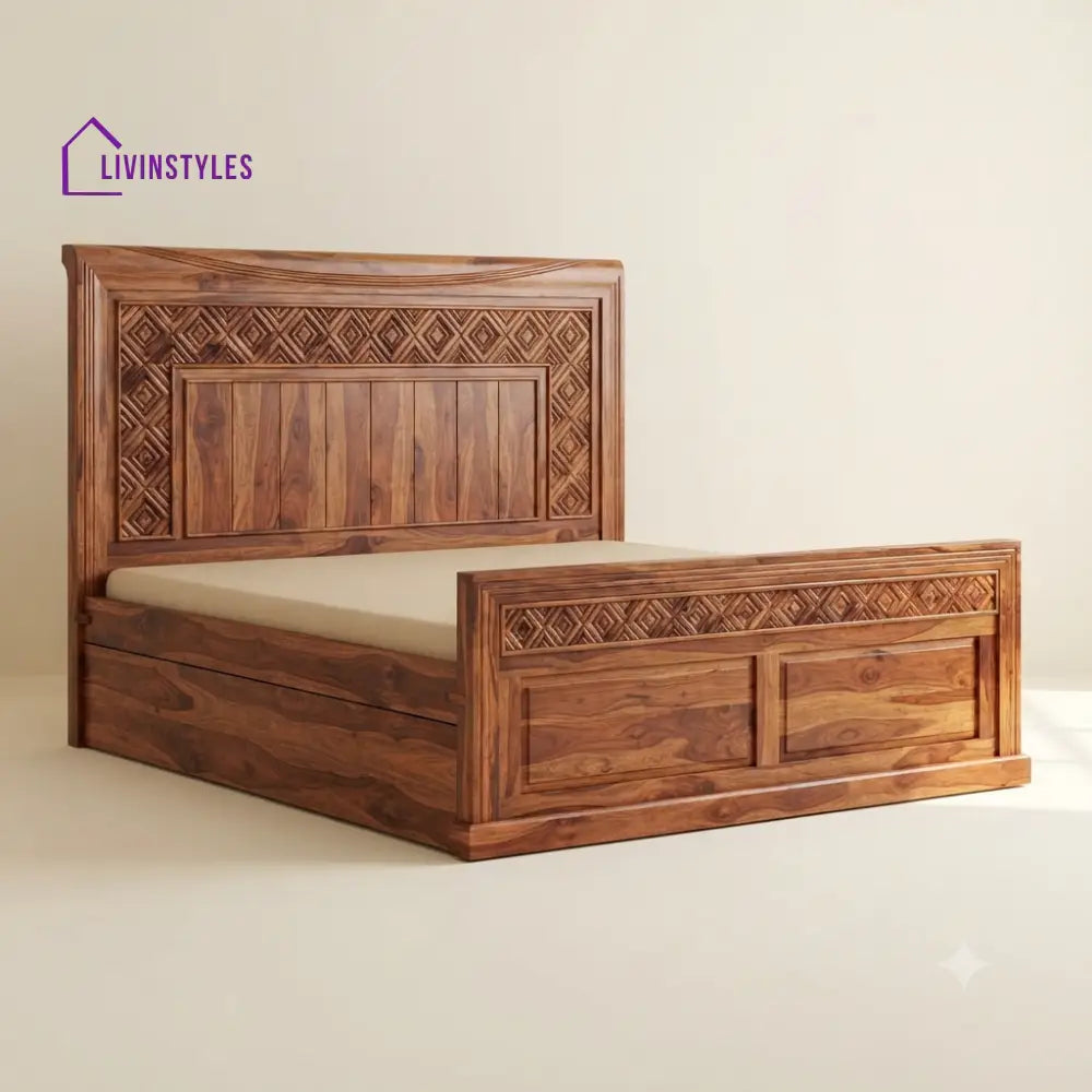 Savitha Sheesham Wood Bed With Box Storage | Wooden Bed