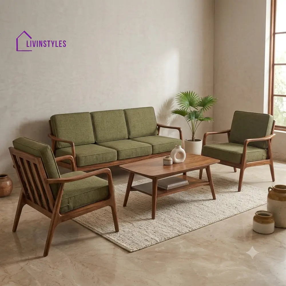 Savithri Wooden Sofa Set | 3 + 1 + 1 Sheesham Wood Sofa Set for Living Room