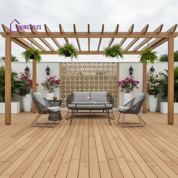 Sawyer Outdoor Rope 4-Piece Patio Sofa Set with Glass Top Tables - Sofa Set