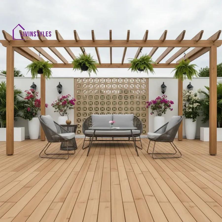 Sawyer Outdoor Rope 4-Piece Patio Sofa Set with Glass Top Tables - Sofa Set