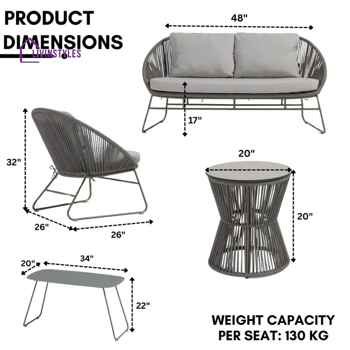 Sawyer Outdoor Rope 4-Piece Patio Sofa Set with Glass Top Tables - Sofa Set