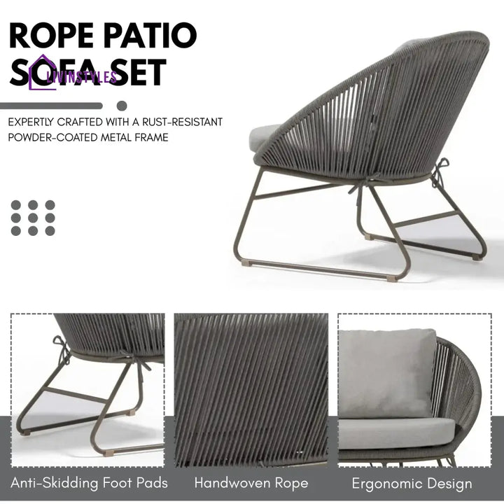 Sawyer Outdoor Rope 4-Piece Patio Sofa Set with Glass Top Tables - Sofa Set