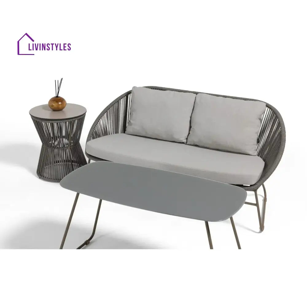 Sawyer Outdoor Rope 4-Piece Patio Sofa Set with Glass Top Tables - Sofa Set