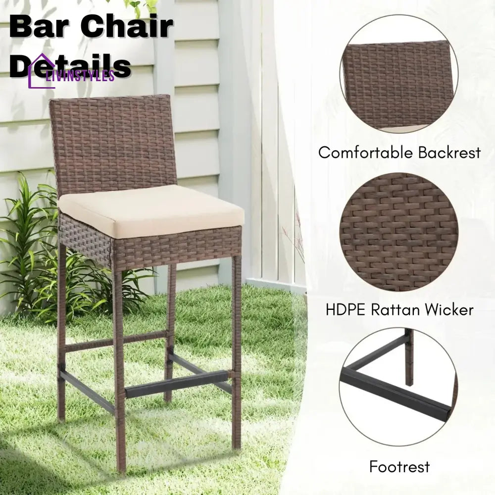 Sayaka 5-Piece Outdoor Rattan Wicker Bar Set with Wicker Top Table - Bar Set