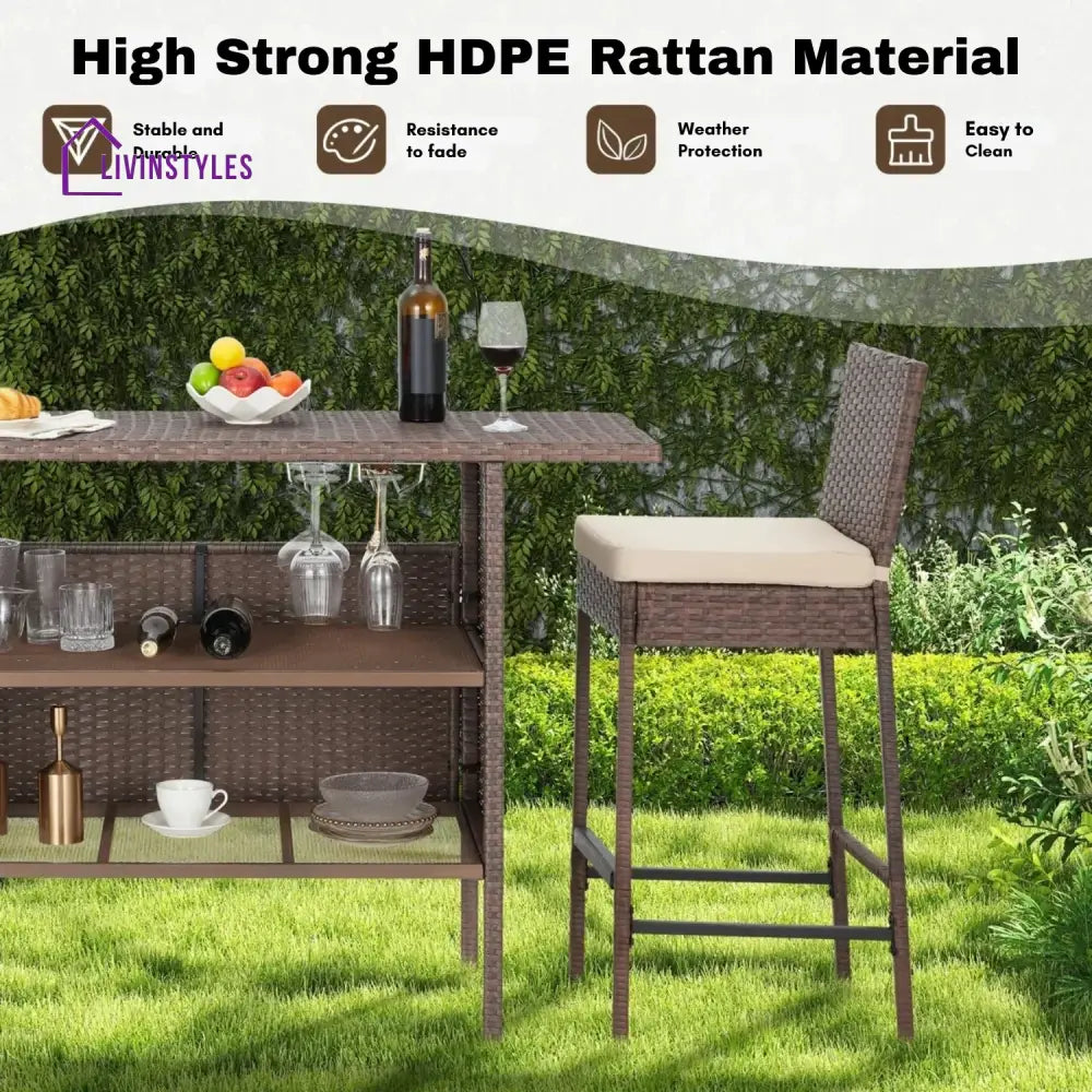 Sayaka 5-Piece Outdoor Rattan Wicker Bar Set with Wicker Top Table - Bar Set
