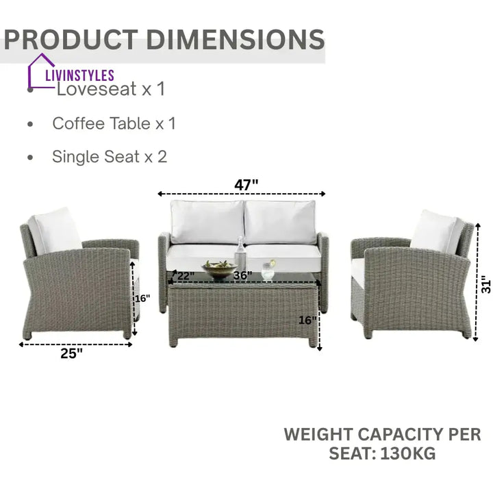Scarlett 4 Pieces Patio Furniture Set Outdoor Sectional Sofa - Sofa Set