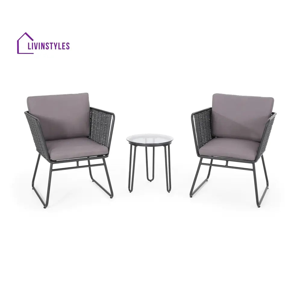 Scat Outdoor Patio Seating Set 2 Chairs and 1 Table Set (Grey) Braided & Rope - Coffee Table Sets