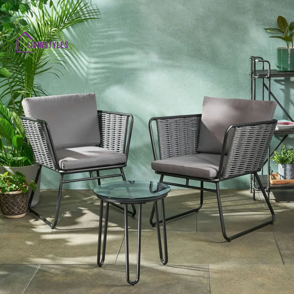 Scat Outdoor Patio Seating Set 2 Chairs and 1 Table Set (Grey) Braided & Rope - Coffee Table Sets
