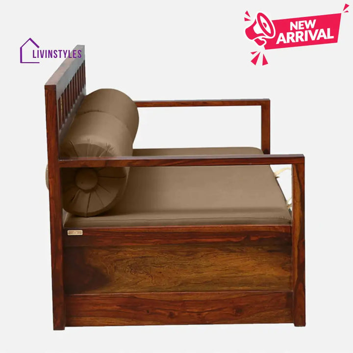 Siramika Sheesham Wood Pull Out Sofa Cum Bed In Honey Oak Finish