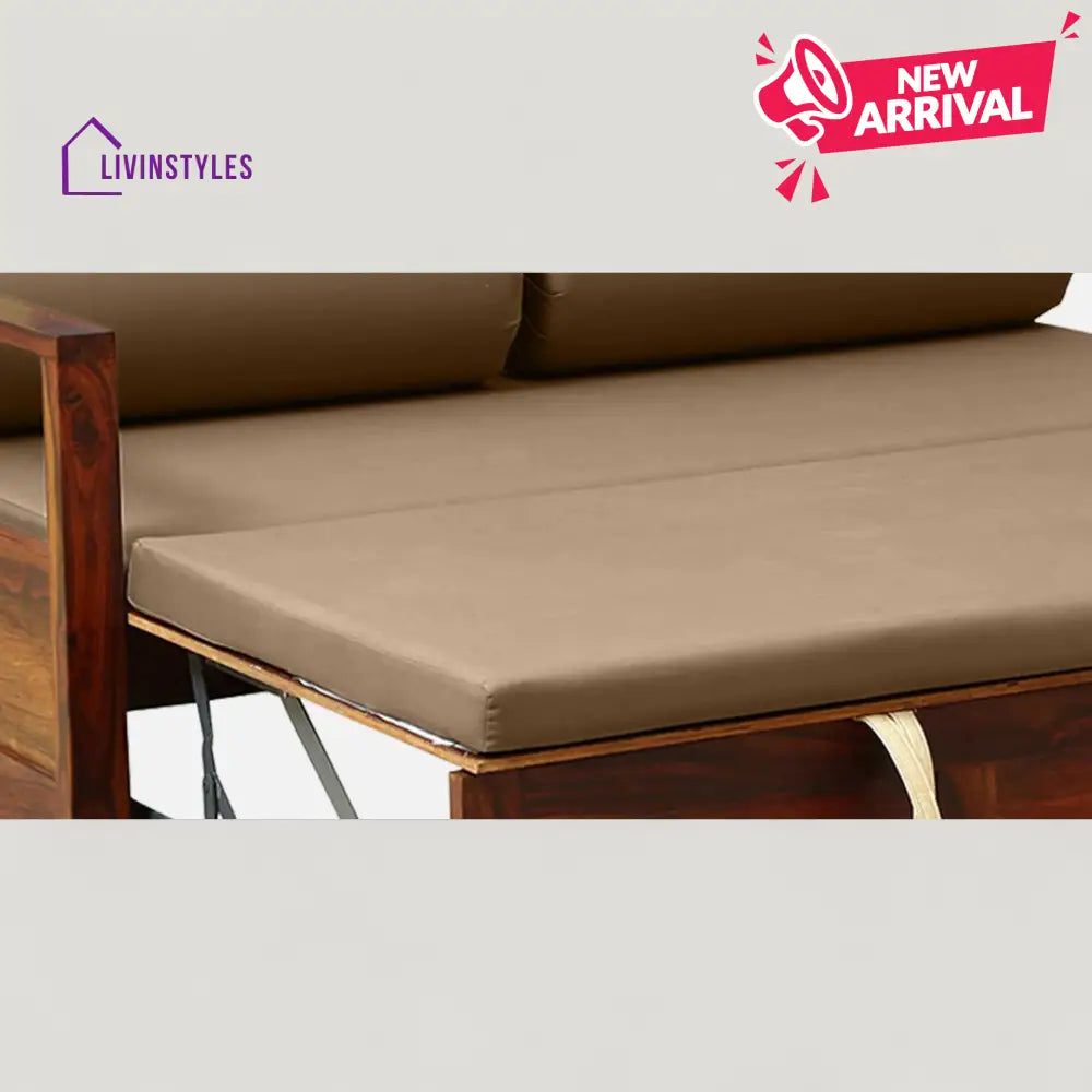 Siramika Sheesham Wood Pull Out Sofa Cum Bed In Honey Oak Finish