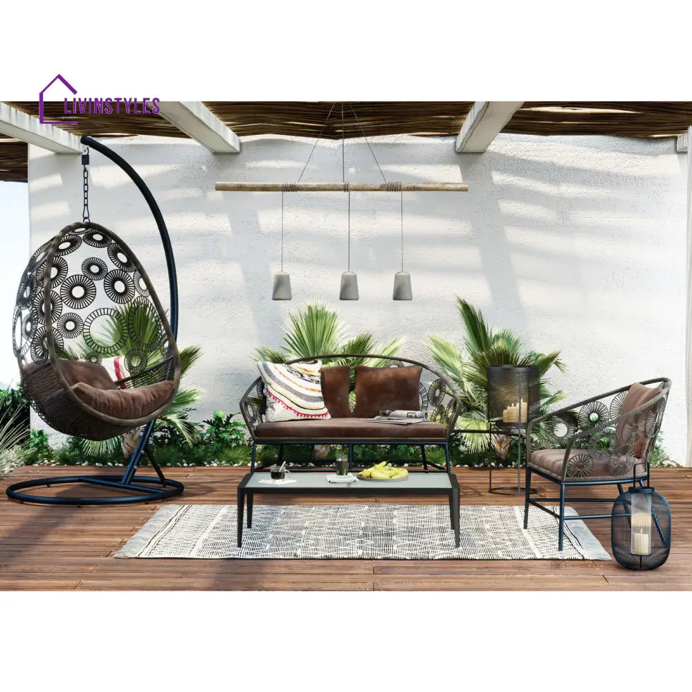 Scott Outdoor Sofa Set 2 Seater 1 Single Seater and 1 Center Table Set (Dark Brown) - Sofa Sets