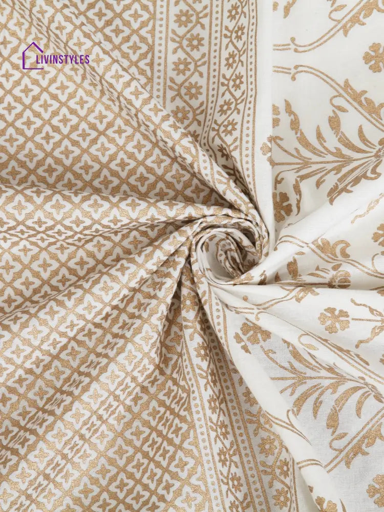 Screen Print Cotton White And Blue Floral Door Curtain Single Pc (51X85 Inch)