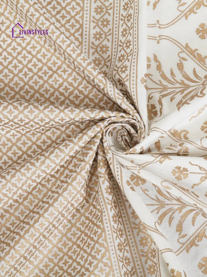 Screen Print Cotton White And Blue Floral Door Curtain Single Pc (51X85 Inch)