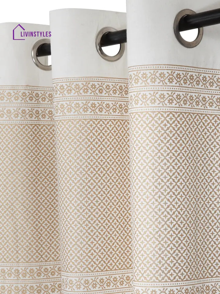 Screen Print Cotton White And Blue Floral Door Curtain Single Pc (51X85 Inch)